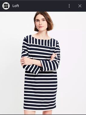 LOFT Navy & White Striped Long Sleeve Shift Dress